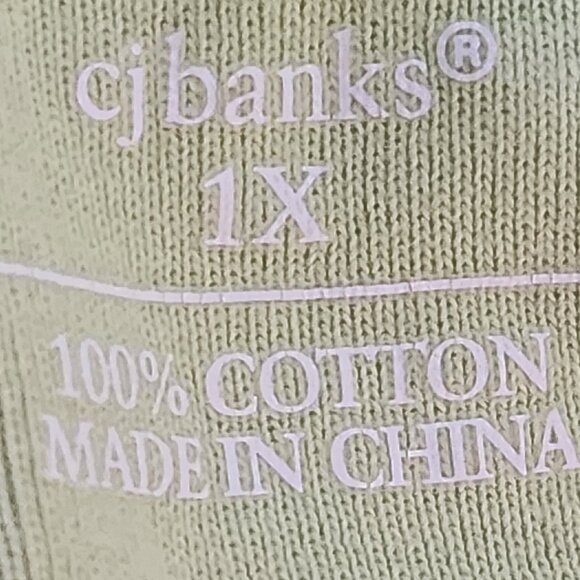 CJ Banks Citron and White Polka Dot 3/4 Sleeve Cotton Crew Neck Blouse Size 1X - Picture 13 of 16